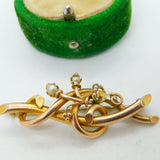 Edwardian 9ct Yellow Gold & Seed Pearl Floral Spray Brooch Antique c1910