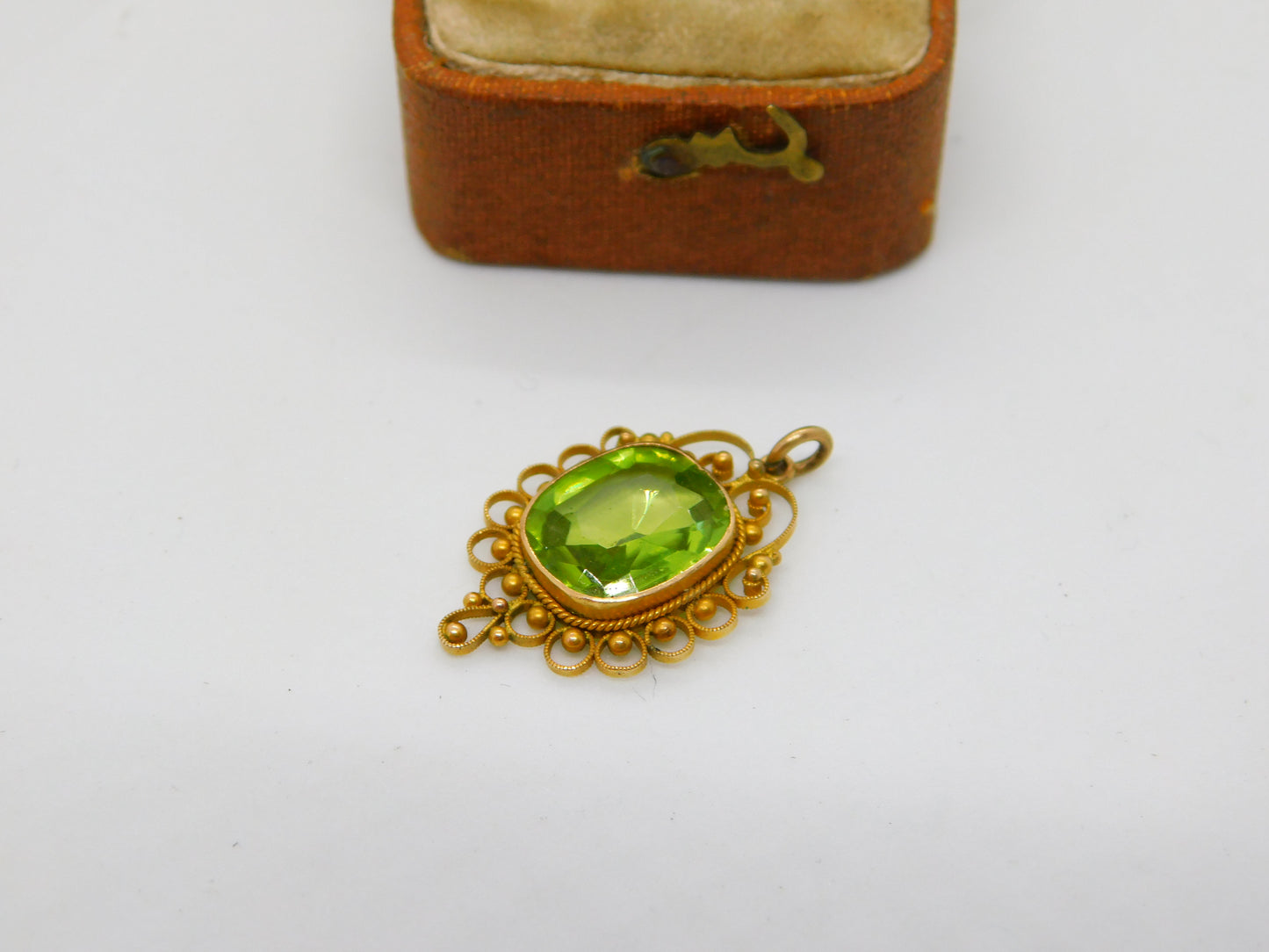 Edwardian 9ct Gold & Peridot Set Drop Pendant Antique c1910 Suffragette