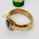 Early Victorian Pinchbeck & Amethyst Floral Paste Cuff Bangle Antique c1840