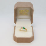 14ct Two-Tone Gold, Emerald & Diamond Floral Crossover Ring Vintage c1990