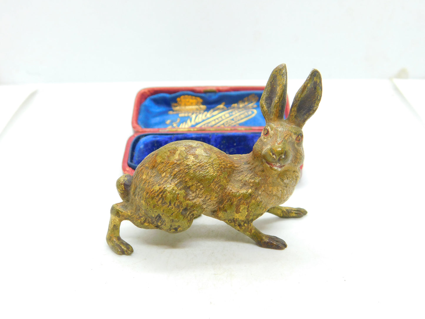 Cold Painted Vienna Bronze Running Hare Sculpture Antique c1860 Victorian