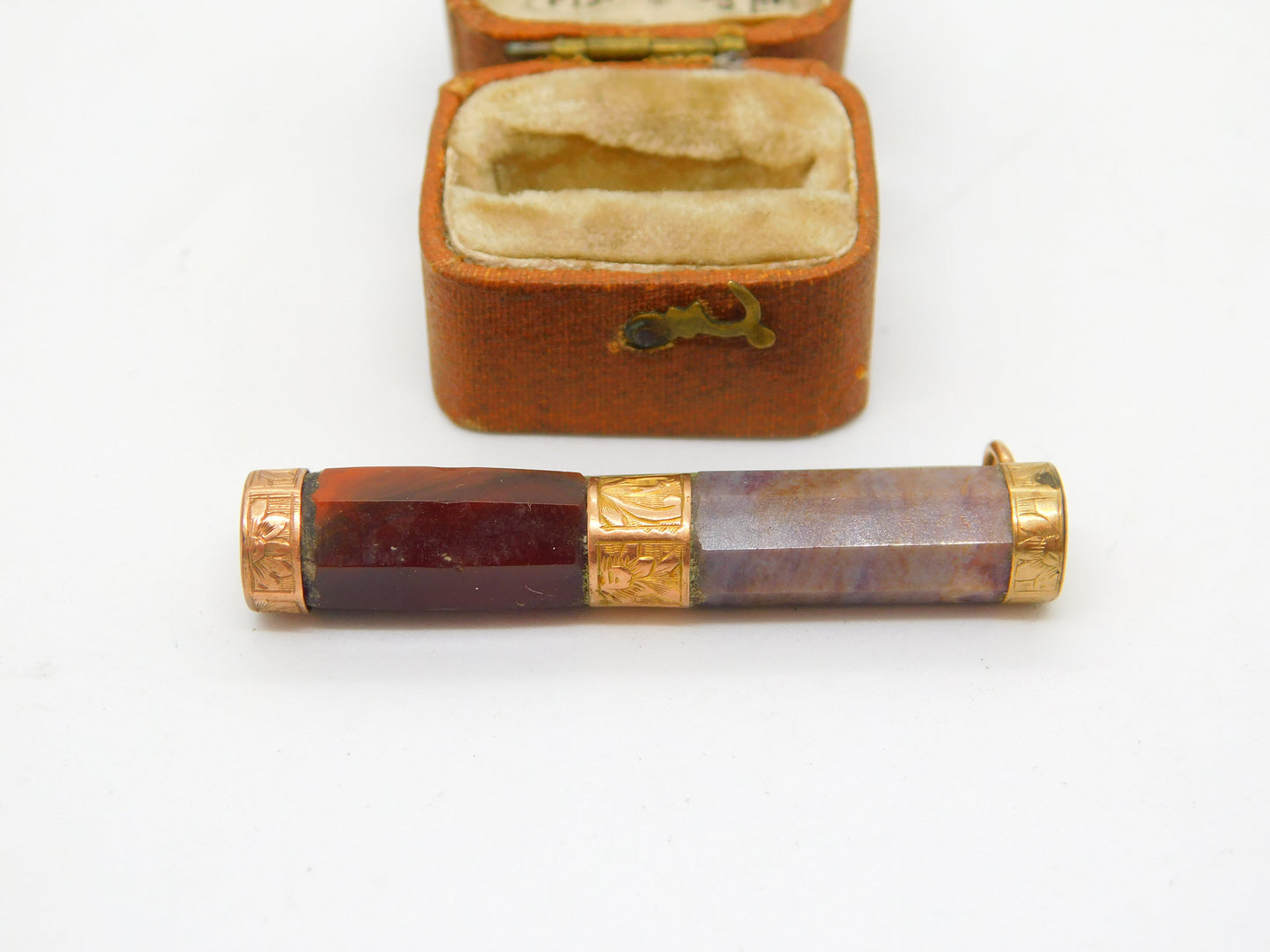 Victorian Scottish Red & Montrose Agate Cylinder Brooch c1860 Antique