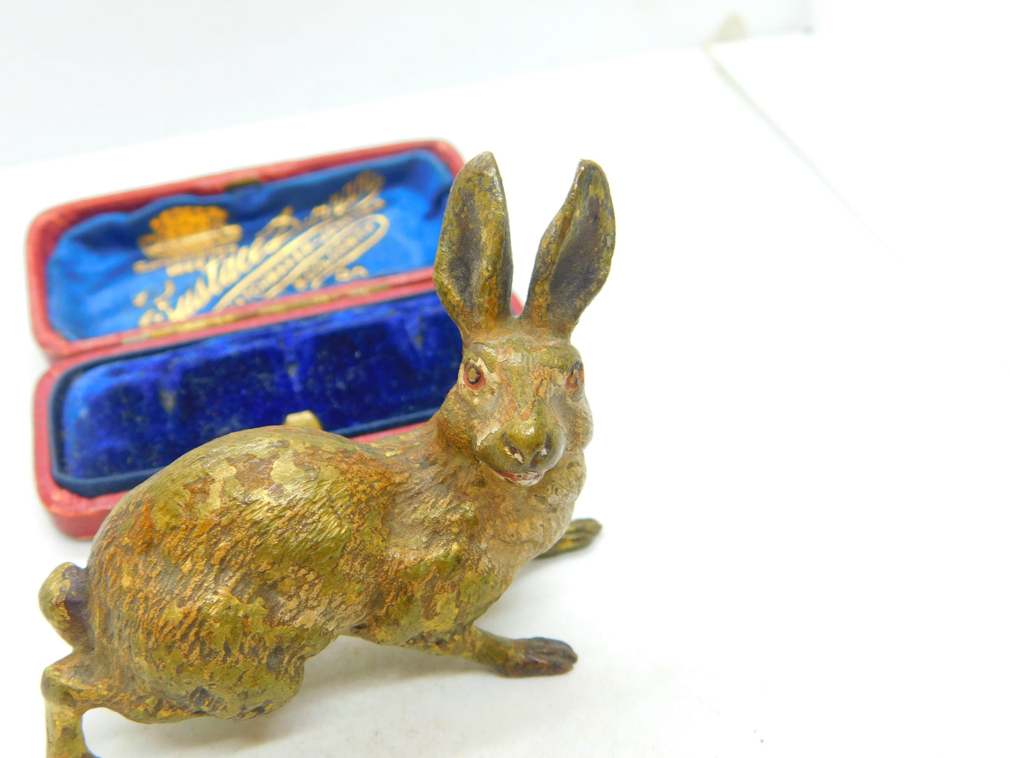 Cold Painted Vienna Bronze Running Hare Sculpture Antique c1860 Victorian