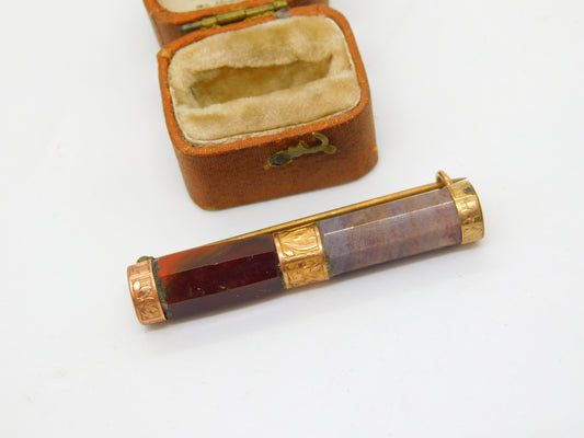 Victorian Scottish Red & Montrose Agate Cylinder Brooch c1860 Antique