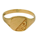 9ct Yellow Gold Square Signet Ring Floral Pattern Vintage c1970 London