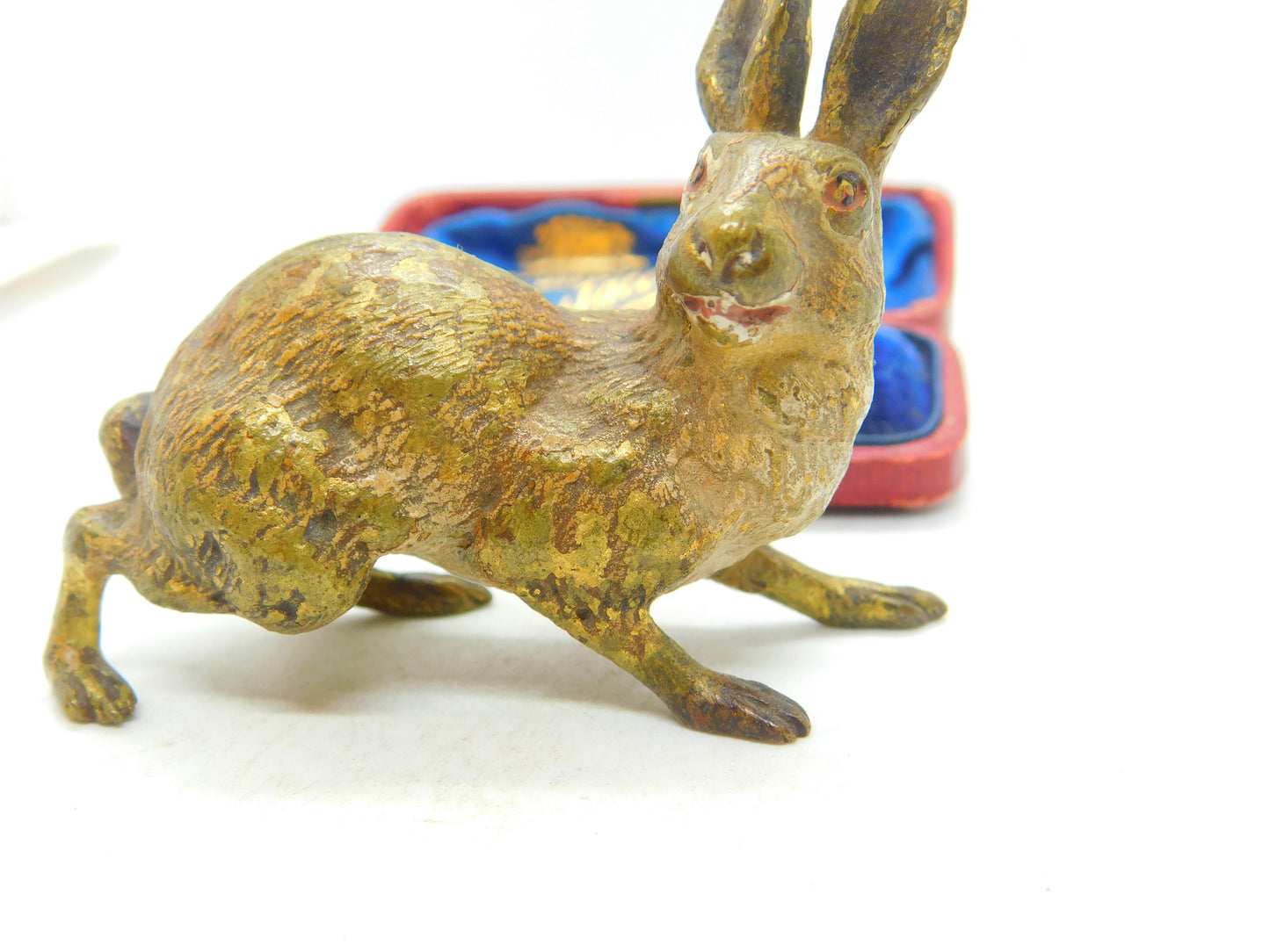 Cold Painted Vienna Bronze Running Hare Sculpture Antique c1860 Victorian