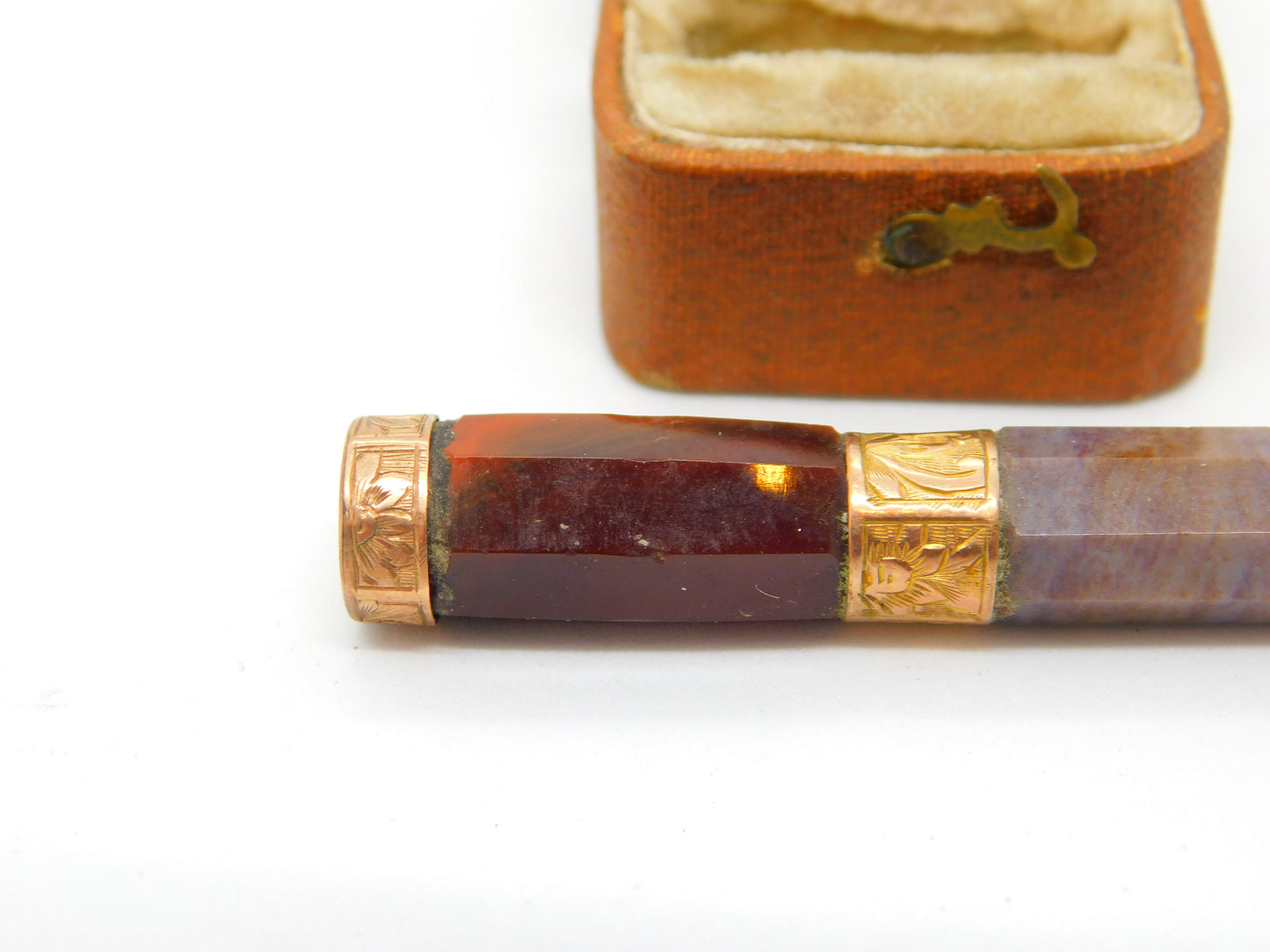 Victorian Scottish Red & Montrose Agate Cylinder Brooch c1860 Antique