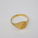 9ct Yellow Gold Square Signet Ring Floral Pattern Vintage c1970 London