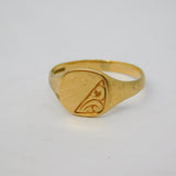 9ct Yellow Gold Square Signet Ring Floral Pattern Vintage c1970 London