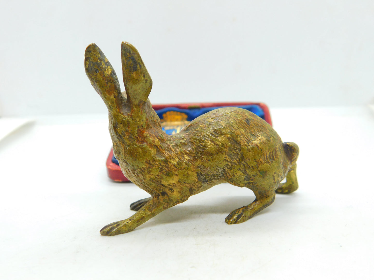 Cold Painted Vienna Bronze Running Hare Sculpture Antique c1860 Victorian