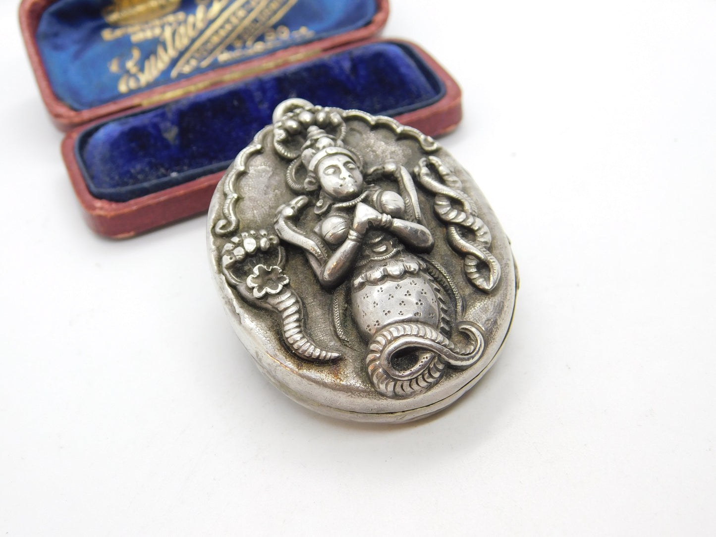 Victorian Large Sterling Silver Indian Locket or Pendant Antique c1880