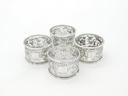 Luen Wo Shanghai Chinese Sterling Silver Set of 4 Numbered Napkin Rings c1890