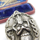 Victorian Large Sterling Silver Indian Locket or Pendant Antique c1880