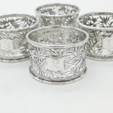 Luen Wo Shanghai Chinese Sterling Silver Set of 4 Numbered Napkin Rings c1890