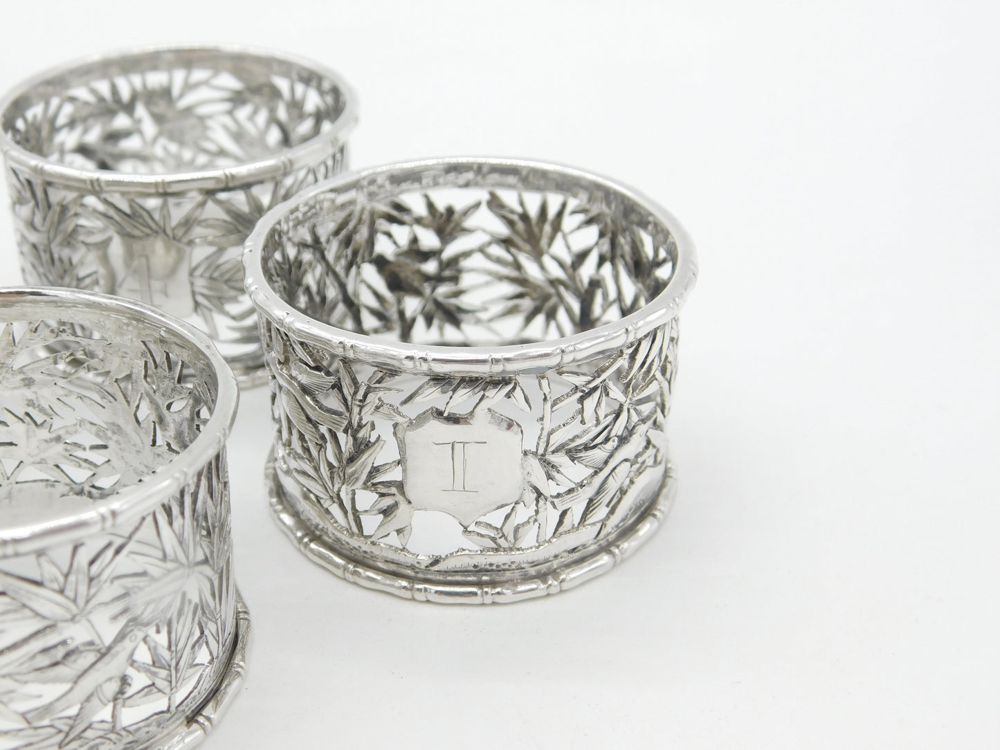 Luen Wo Shanghai Chinese Sterling Silver Set of 4 Numbered Napkin Rings c1890