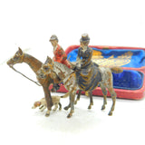 Victorian Cold Painted Small Bronze Hunting Scene Sculpture With Hound c1880