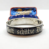 Austrian .800 Silver & Black Enamel 'Gott Schutze Dich' May God Bless You Mourning Bangle Antique c1925