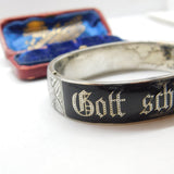 Austrian .800 Silver & Black Enamel 'Gott Schutze Dich' May God Bless You Mourning Bangle Antique c1925