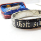 Austrian .800 Silver & Black Enamel 'Gott Schutze Dich' May God Bless You Mourning Bangle Antique c1925