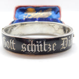 Austrian .800 Silver & Black Enamel 'Gott Schutze Dich' May God Bless You Mourning Bangle Antique c1925