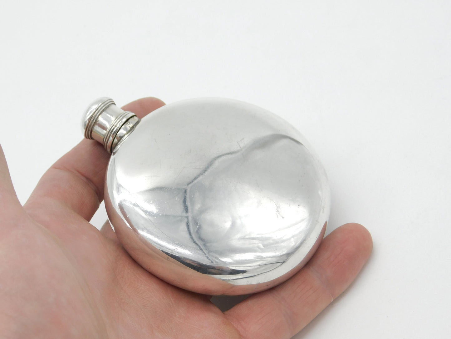 Victorian Sterling Silver Circular Spirit Hip Flask Antique c1880 London