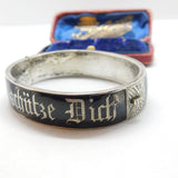Austrian .800 Silver & Black Enamel 'Gott Schutze Dich' May God Bless You Mourning Bangle Antique c1925