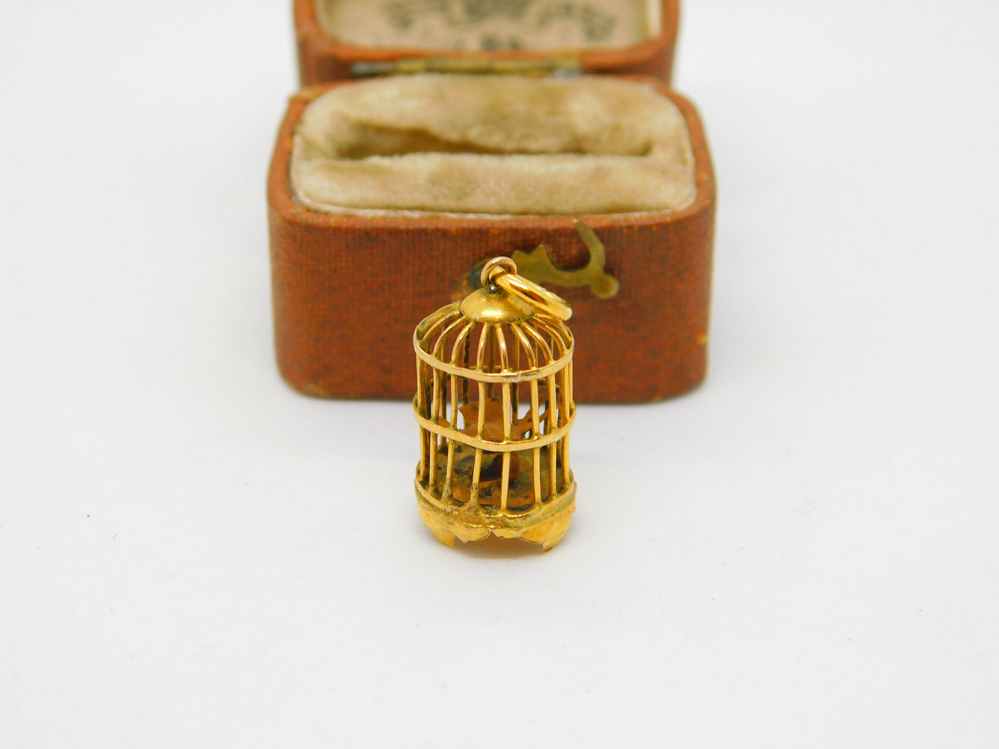 14ct Yellow Gold Bird in the Cage Charm Pendant Vintage c1960