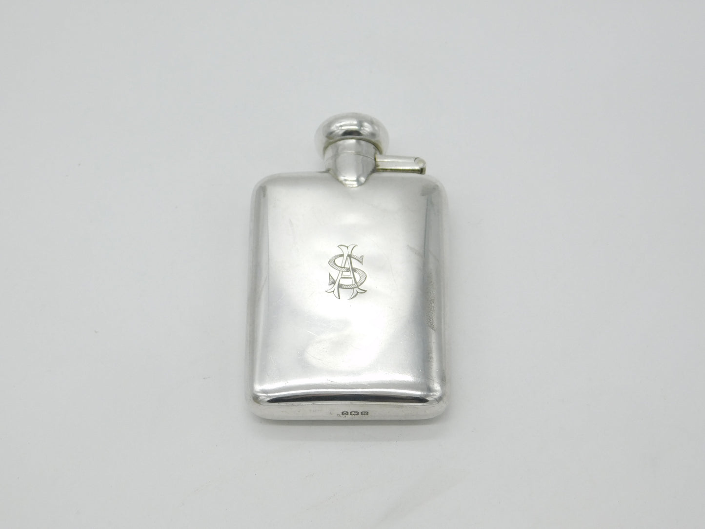 Sterling Silver Monogram Spirit Hip Flask 1921 Birmingham Antique