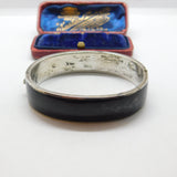 Austrian .800 Silver & Black Enamel 'Gott Schutze Dich' May God Bless You Mourning Bangle Antique c1925