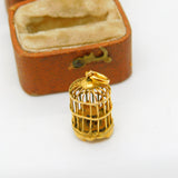 14ct Yellow Gold Bird in the Cage Charm Pendant Vintage c1960