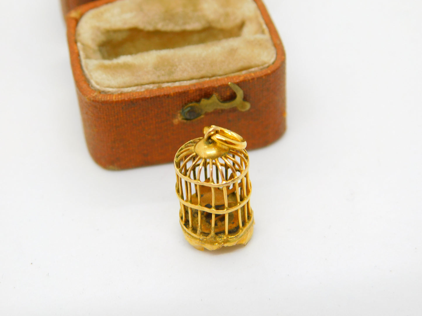 14ct Yellow Gold Bird in the Cage Charm Pendant Vintage c1960