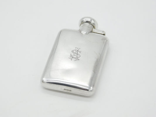 Sterling Silver Monogram Spirit Hip Flask 1921 Birmingham Antique