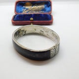 Austrian .800 Silver & Black Enamel 'Gott Schutze Dich' May God Bless You Mourning Bangle Antique c1925