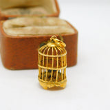14ct Yellow Gold Bird in the Cage Charm Pendant Vintage c1960