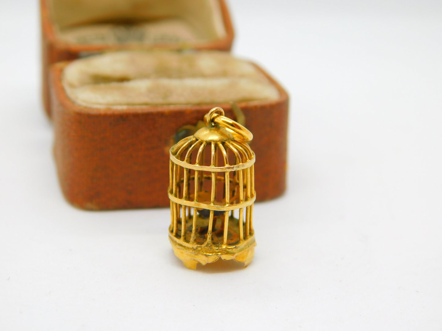 14ct Yellow Gold Bird in the Cage Charm Pendant Vintage c1960