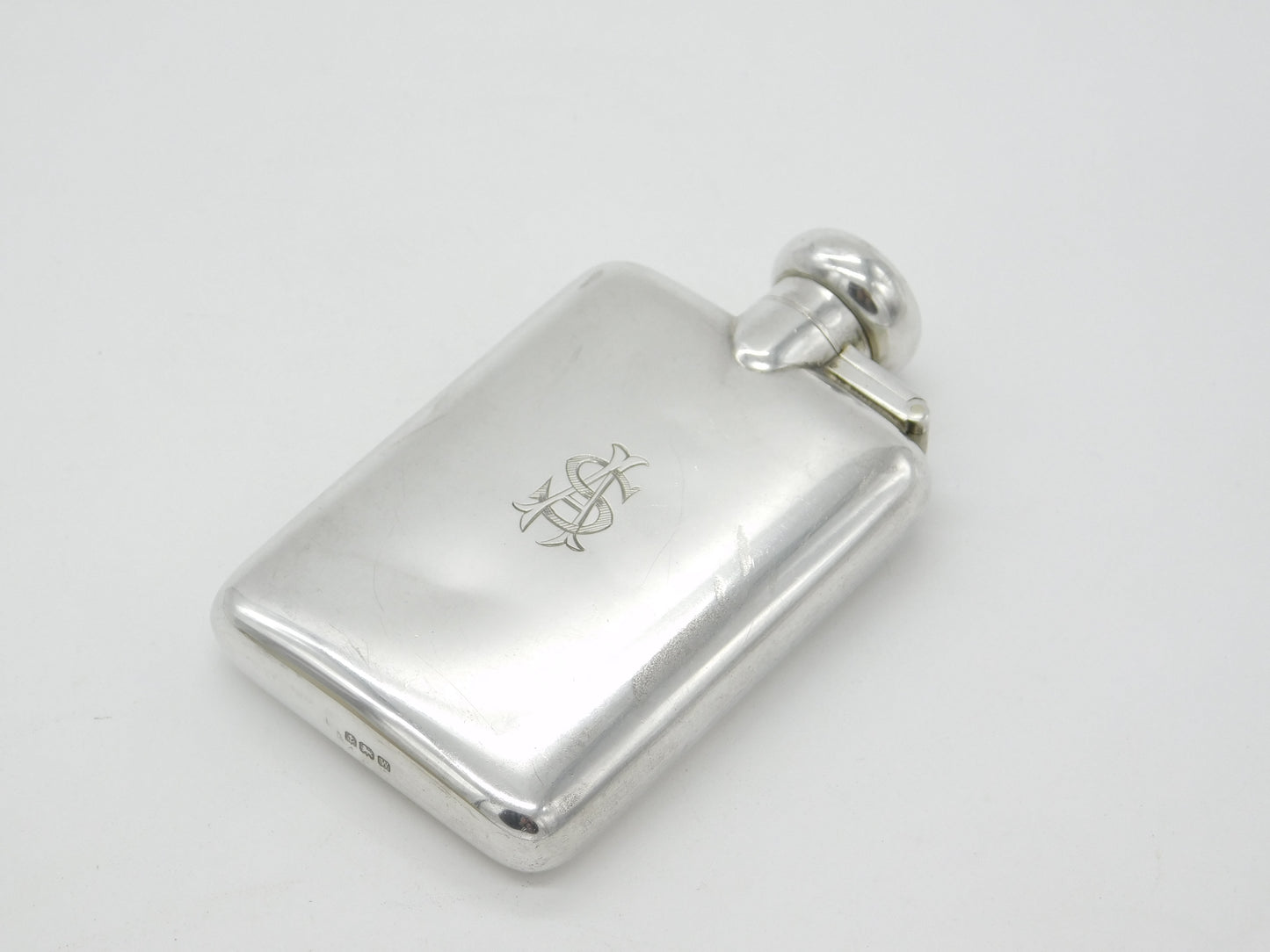 Sterling Silver Monogram Spirit Hip Flask 1921 Birmingham Antique