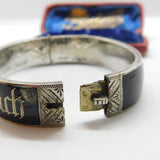 Austrian .800 Silver & Black Enamel 'Gott Schutze Dich' May God Bless You Mourning Bangle Antique c1925