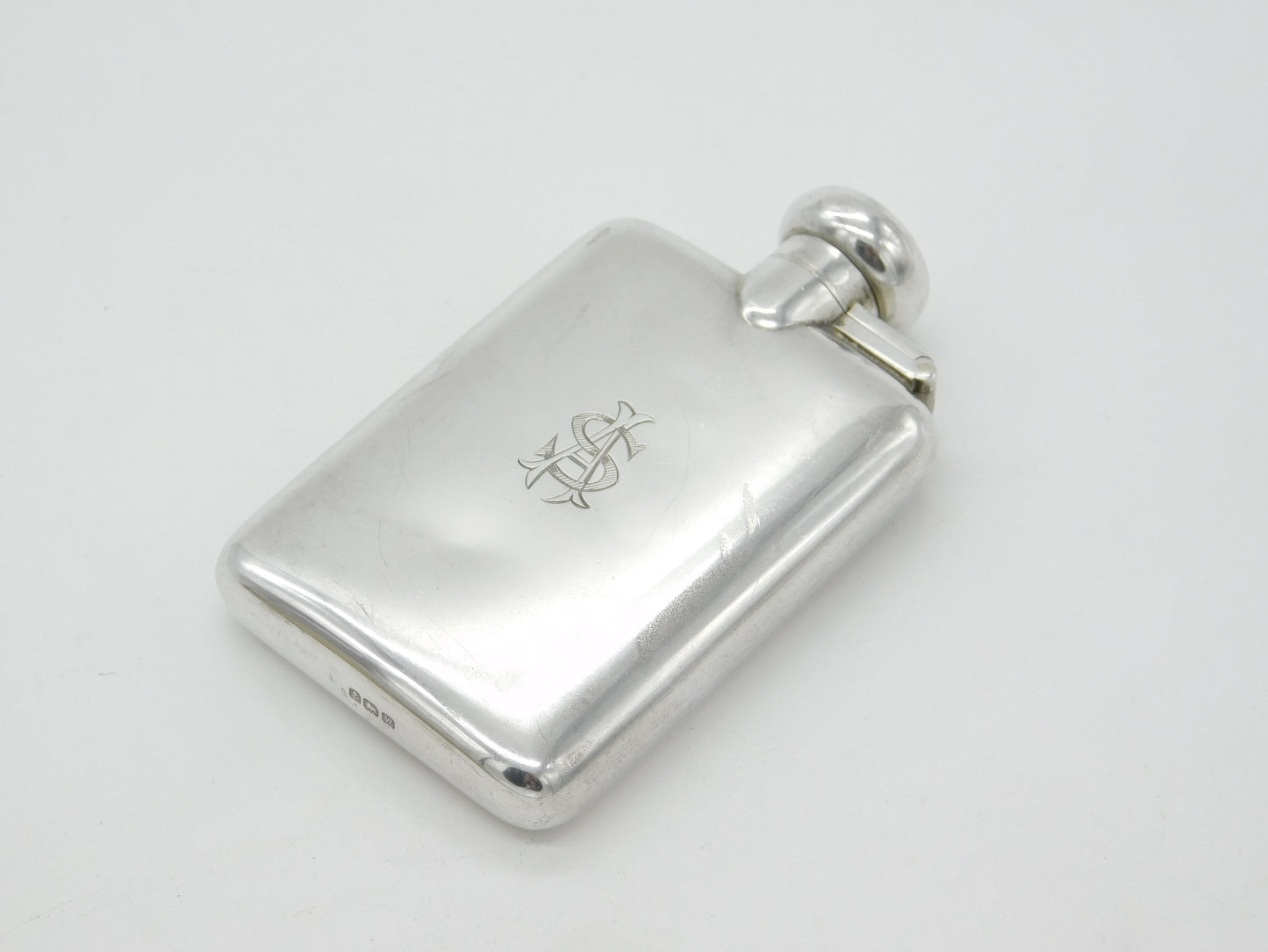 Sterling Silver Monogram Spirit Hip Flask 1921 Birmingham Antique