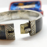 Austrian .800 Silver & Black Enamel 'Gott Schutze Dich' May God Bless You Mourning Bangle Antique c1925