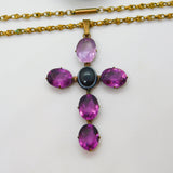 Victorian Large Pinchbeck Amethyst & Banded Agate Cross Necklace Antique c1860