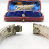 Austrian .800 Silver & Black Enamel 'Gott Schutze Dich' May God Bless You Mourning Bangle Antique c1925