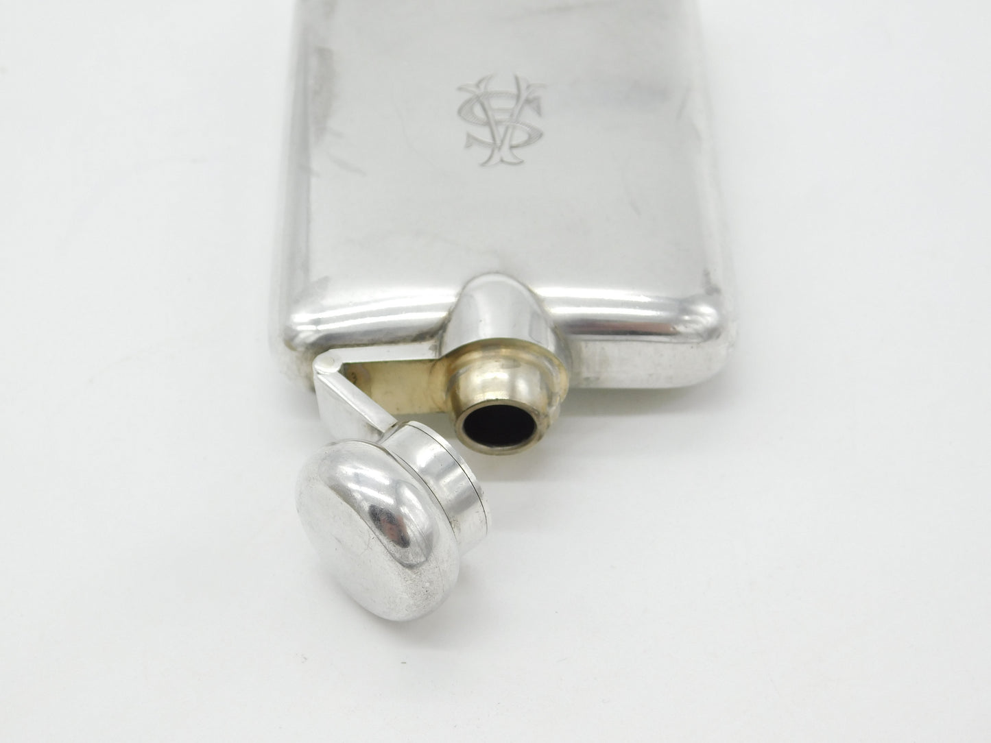 Sterling Silver Monogram Spirit Hip Flask 1921 Birmingham Antique