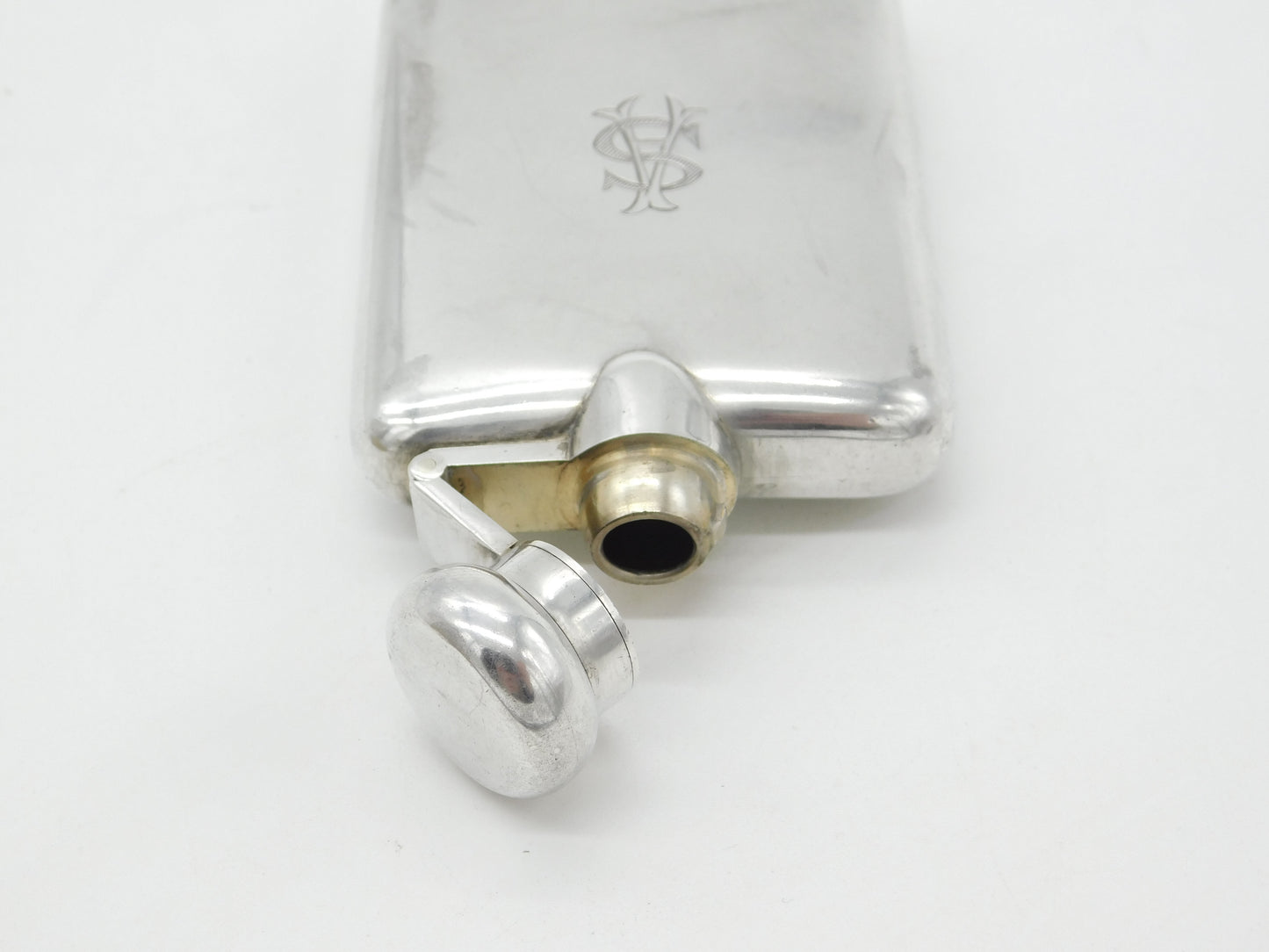 Sterling Silver Monogram Spirit Hip Flask 1921 Birmingham Antique