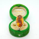 9ct Yellow Gold & Cabochon Baltic Amber Dress Ring Vintage c1970