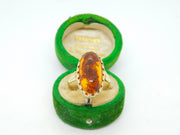 9ct Yellow Gold & Cabochon Baltic Amber Dress Ring Vintage c1970