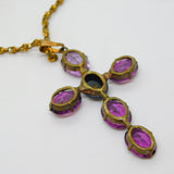 Victorian Large Pinchbeck Amethyst & Banded Agate Cross Necklace Antique c1860