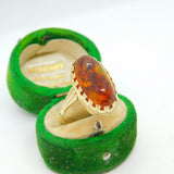 9ct Yellow Gold & Cabochon Baltic Amber Dress Ring Vintage c1970