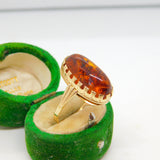 9ct Yellow Gold & Cabochon Baltic Amber Dress Ring Vintage c1970