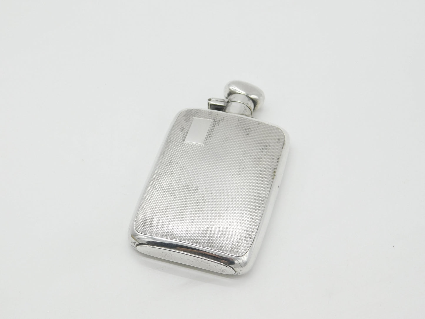 Sterling Silver Engine Turned Spirit Hip Flask Chester 1937 Hubert Hall Antique