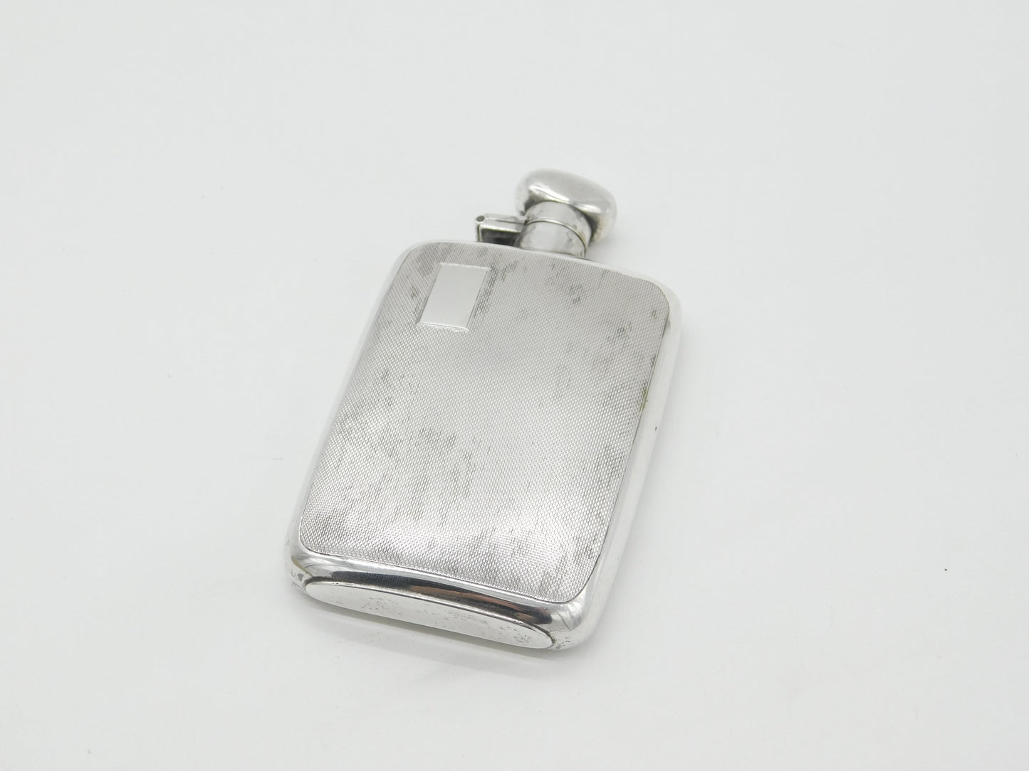 Sterling Silver Engine Turned Spirit Hip Flask Chester 1937 Hubert Hall Antique